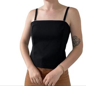Vintage 1990s Womens Square Neck Black Cropped Minimalistic Tank Top Blouse Sz M